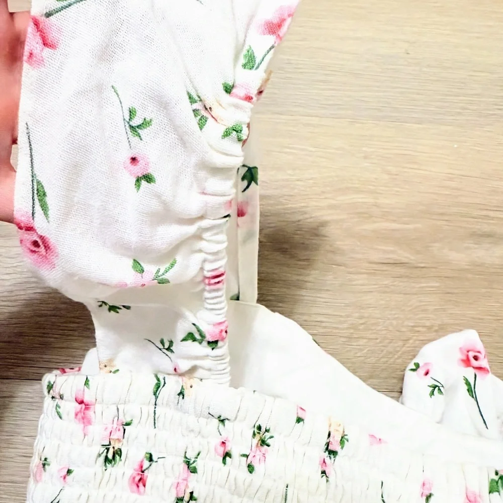 Joie Linen Floral Crop Top NWOT Smocked Pink Roses Cottagecore M